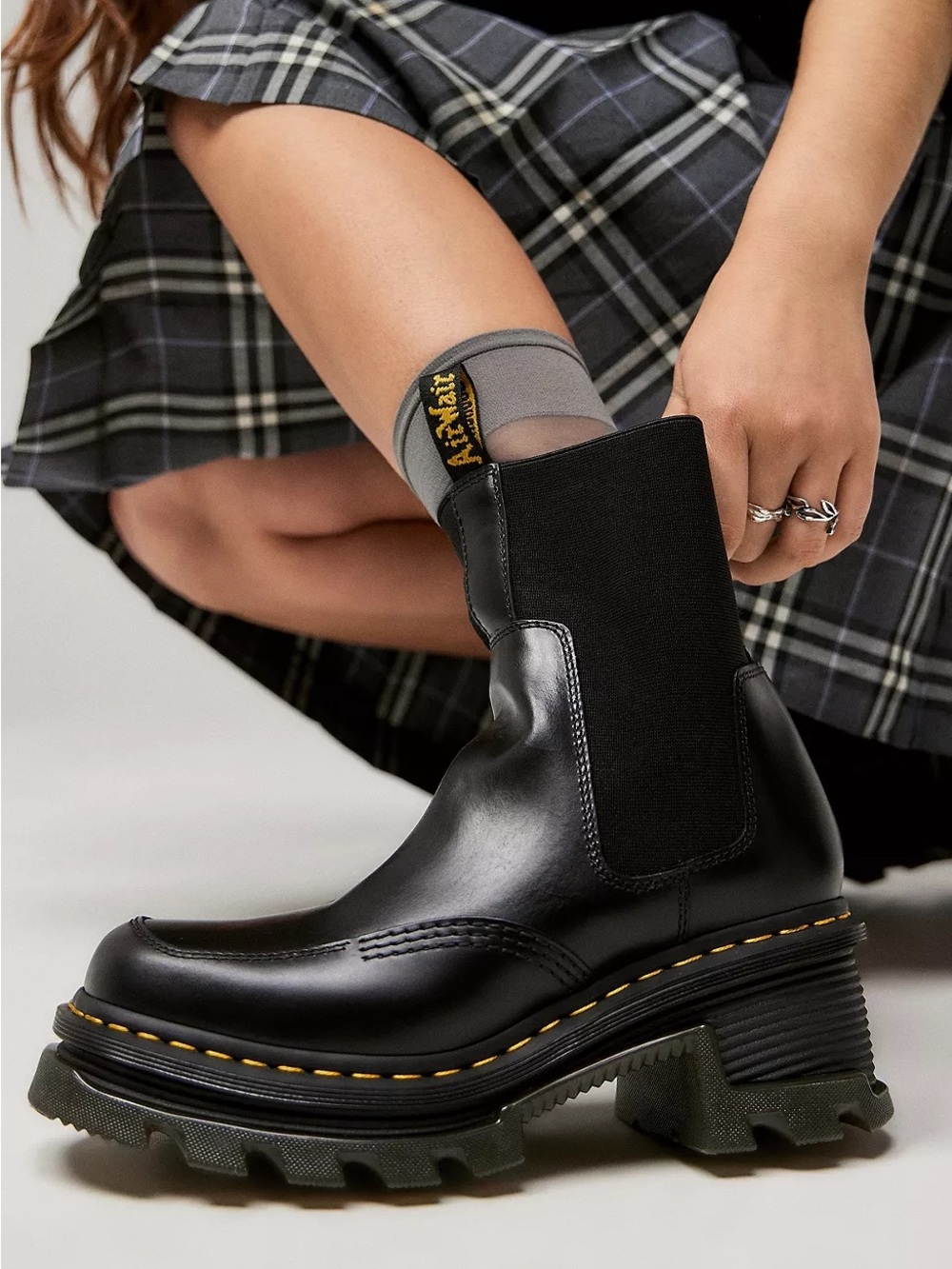 Dr. Martens Black Leather Chelsea Boots with Yellow Stitching